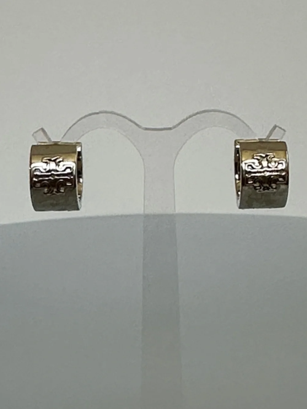 Tory Burch Silver Logo Hinge Hoop Earrings